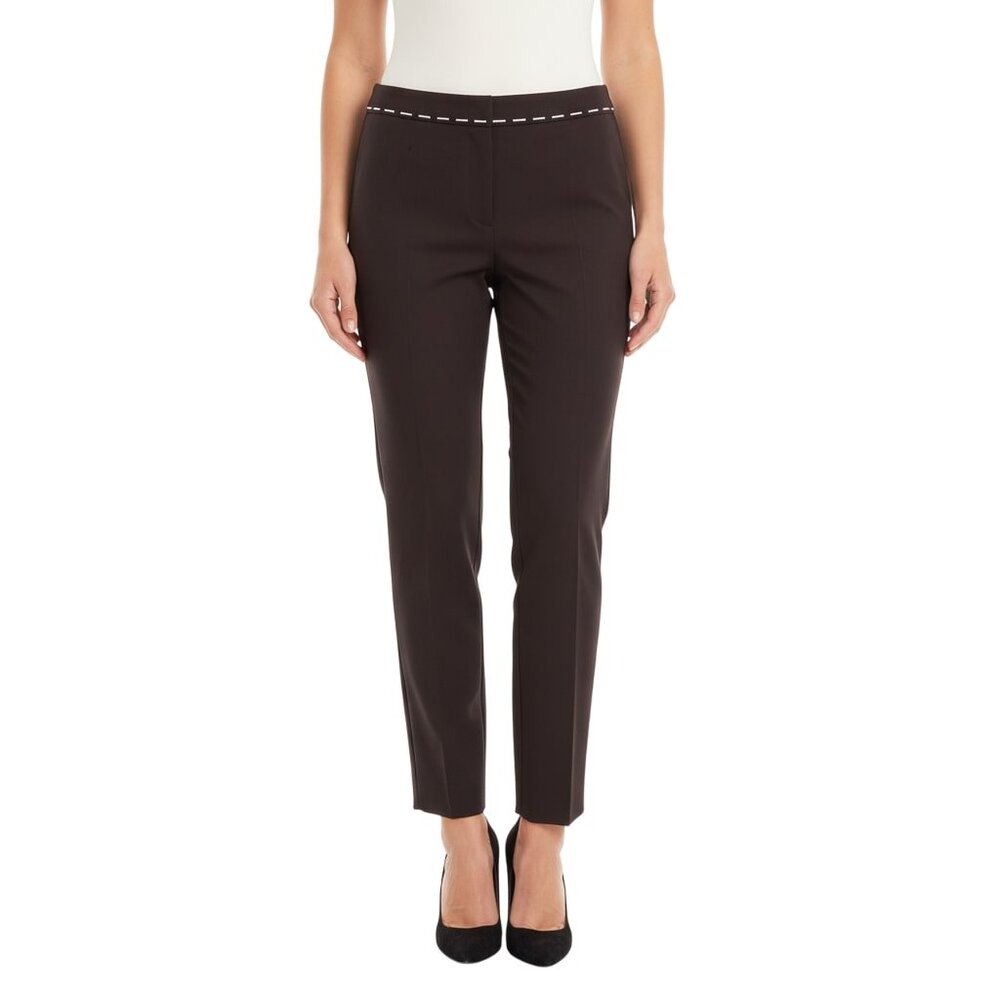 Escada Dress Pants Embroidered Waist Detail Cropped Cotton Stretch Brown 34"